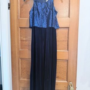 Girls Navy Sequin Top and Velvet Bottom Jumpsuit